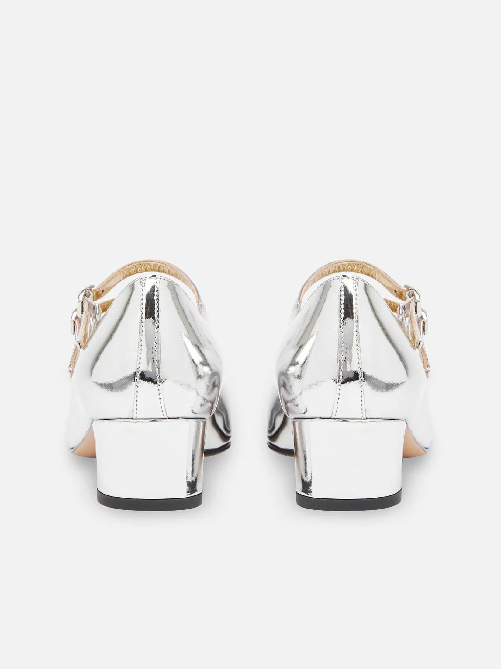 Silver Mirror Effect Leather Mary Janes Pumps-Carel Store