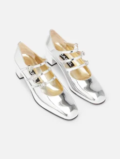 Silver Mirror Effect Leather Mary Janes Pumps-Carel Store