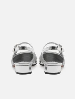 Silver Patent Leather And Mesh Slingback Mary Janes-Carel Store