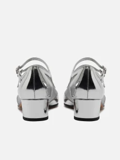 Silver Patent Leather And Mesh Mary Janes Pumps-Carel New