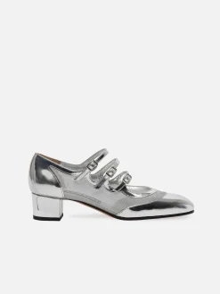 Silver Patent Leather And Mesh Mary Janes Pumps-Carel New