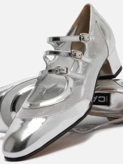 Silver Patent Leather And Mesh Mary Janes Pumps-Carel New