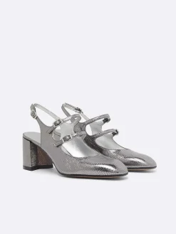 Silver Snake Print Upcycled Leather Slingback Mary Janes-Carel Online