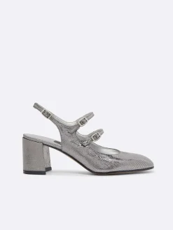 Silver Snake Print Upcycled Leather Slingback Mary Janes-Carel Online