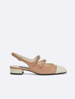 Taupe And Ivory Upcycled Patent Leather Slingback Mary Janes-Carel Fashion