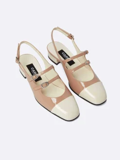 Taupe And Ivory Upcycled Patent Leather Slingback Mary Janes-Carel Fashion