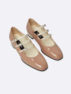 Taupe And Ivory Upcycled Patent Leather Mary Janes Ballet Flats-Carel Cheap