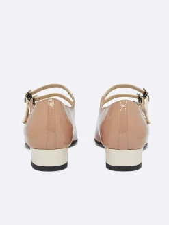 Taupe And Ivory Upcycled Patent Leather Mary Janes Ballet Flats-Carel Cheap