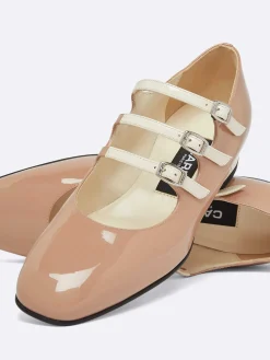 Taupe And Ivory Upcycled Patent Leather Mary Janes Ballet Flats-Carel Cheap