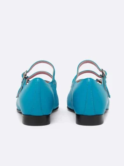 Turquoise Blue Upcycled Leather Mary Janes Ballet Flats-Carel Clearance