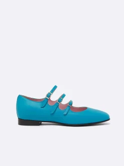 Turquoise Blue Upcycled Leather Mary Janes Ballet Flats-Carel Clearance