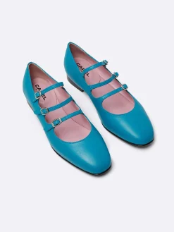 Turquoise Blue Upcycled Leather Mary Janes Ballet Flats-Carel Clearance