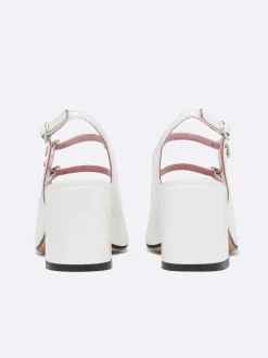 White Patent Leather Slingback Mary Janes-Carel Sale