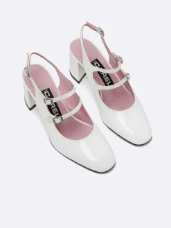 White Patent Leather Slingback Mary Janes-Carel Sale