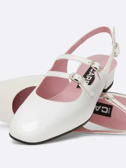 White Patent Leather Slingback Mary Janes-Carel Hot