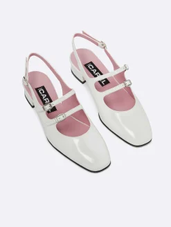 White Patent Leather Slingback Mary Janes-Carel Hot