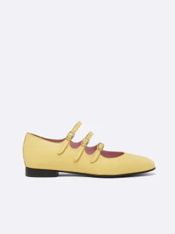 Yellow Upcycled Leather Mary Janes Ballet Flats-Carel Online