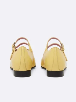 Yellow Upcycled Leather Mary Janes Ballet Flats-Carel Online