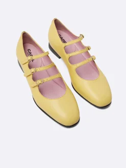 Yellow Upcycled Leather Mary Janes Ballet Flats-Carel Online