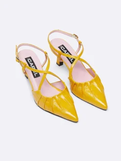 Yellow Upcycled Naplack Leather Slingback Pumps-Carel Flash Sale